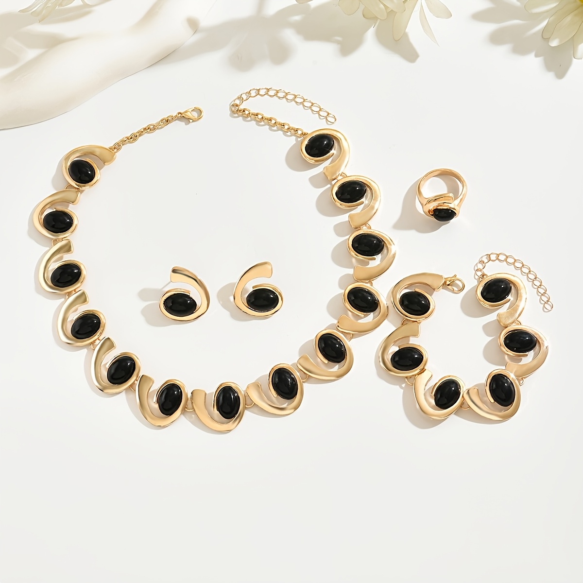 Acrylic Geometric Spiral Jewelry Set - Necklace, Bracelet, Earrings, Ring
